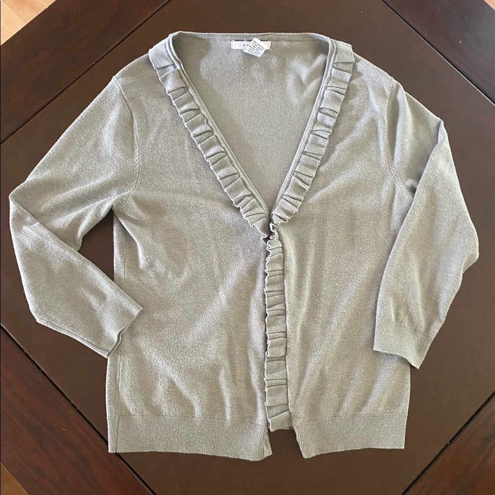 Gray Cardigan with Ruffle